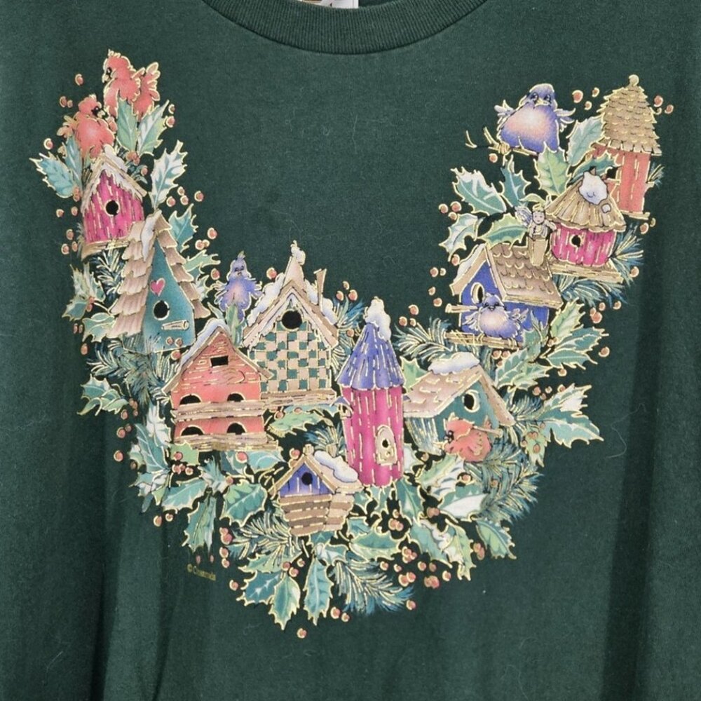 Vintage Fruit of the Loom Shirt Mens 2XL Birdhouse Wreath Graphic 90s
